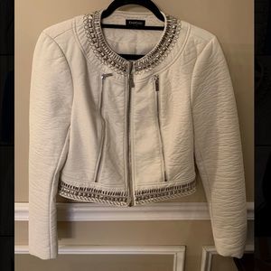 Bebe white leather silver studded jacket size sm